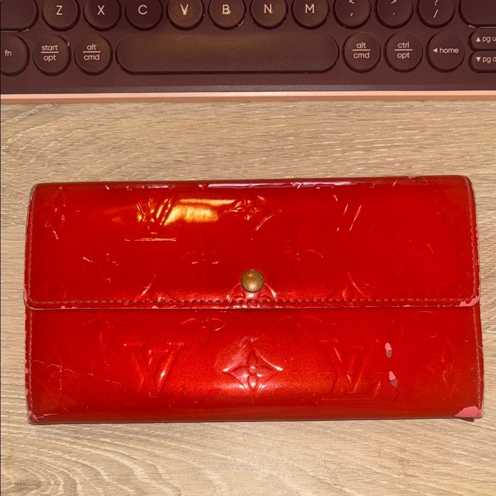 Louis Vuitton Red Patent Leather Wallet with Embossed Design